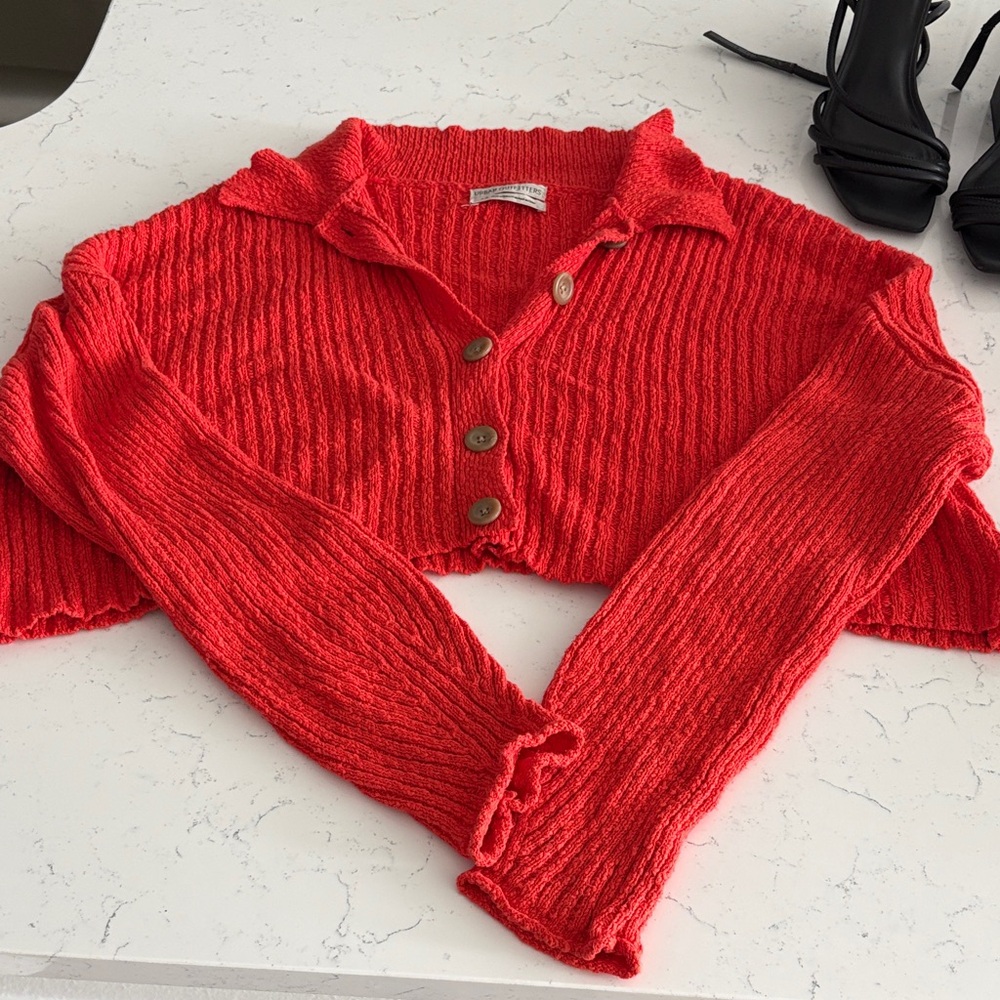 Urban Outfitters Red Ribbed Cardigan